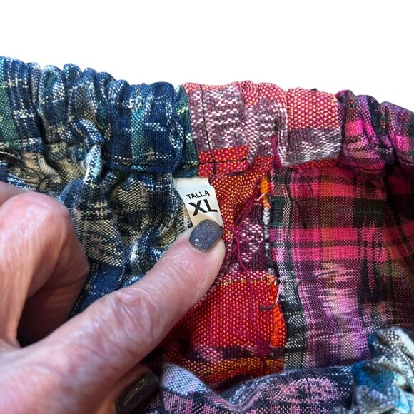 Funky Boho Ethnic Woven Textile Patchwork Pants Drawstring Waist Size XL - Picture 2 of 6